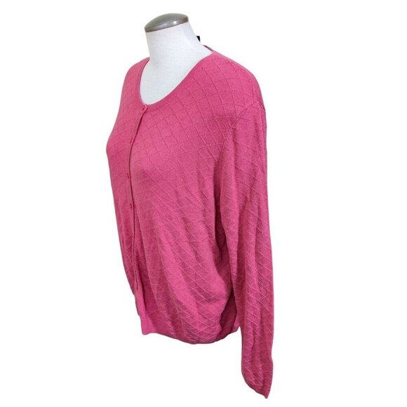 Hilary Radley Women Plus XXL Button Cardigan Sweater Coral Diagonal Check Cotton - Picture 3 of 6